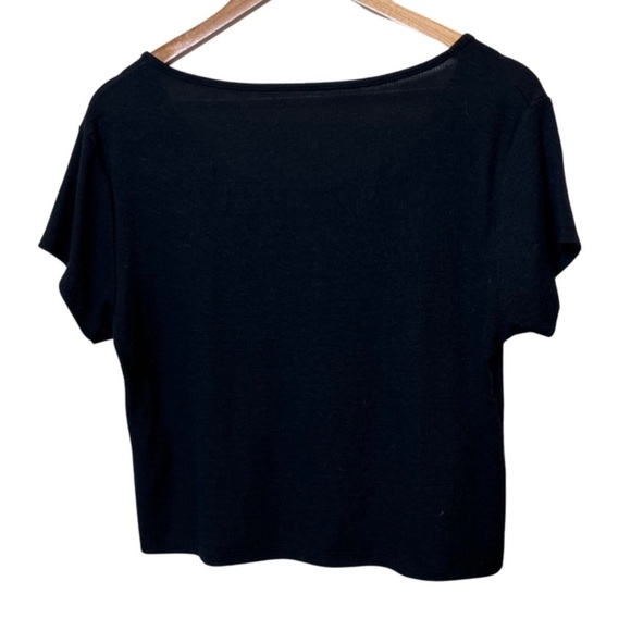 Target Basic Black Ribbed Wooden Button Crewneck Short Sleeve Cropped Top - Picture 8 of 14